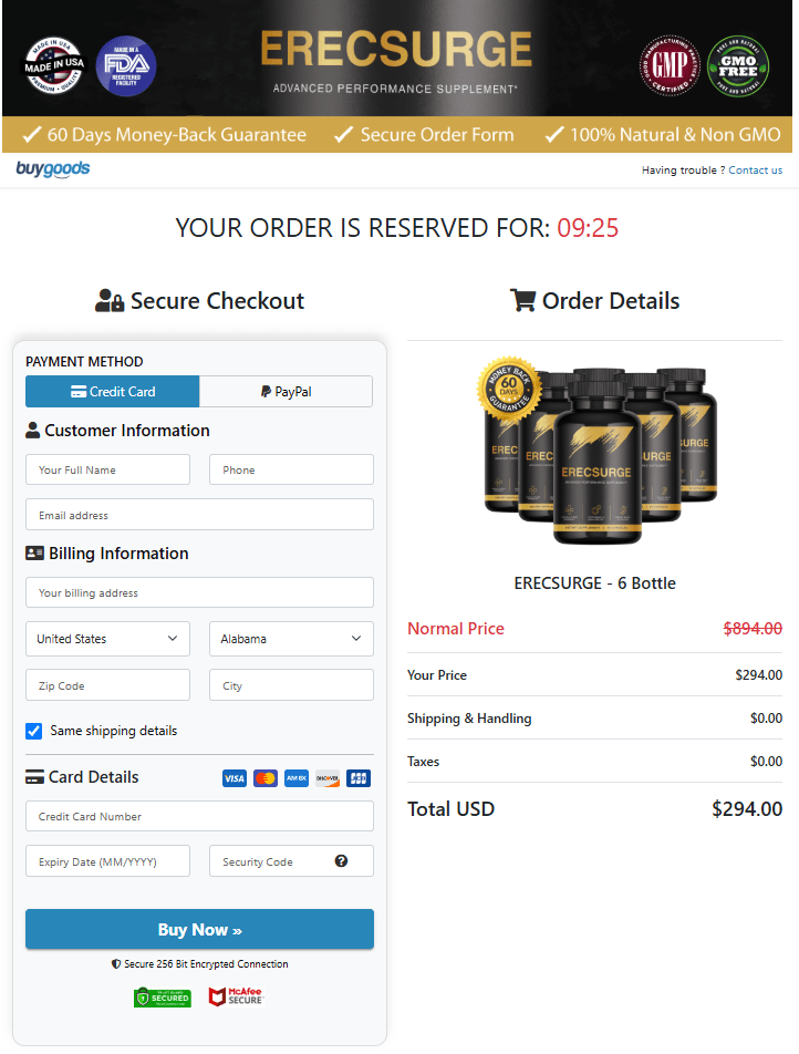 ErecSurge order page